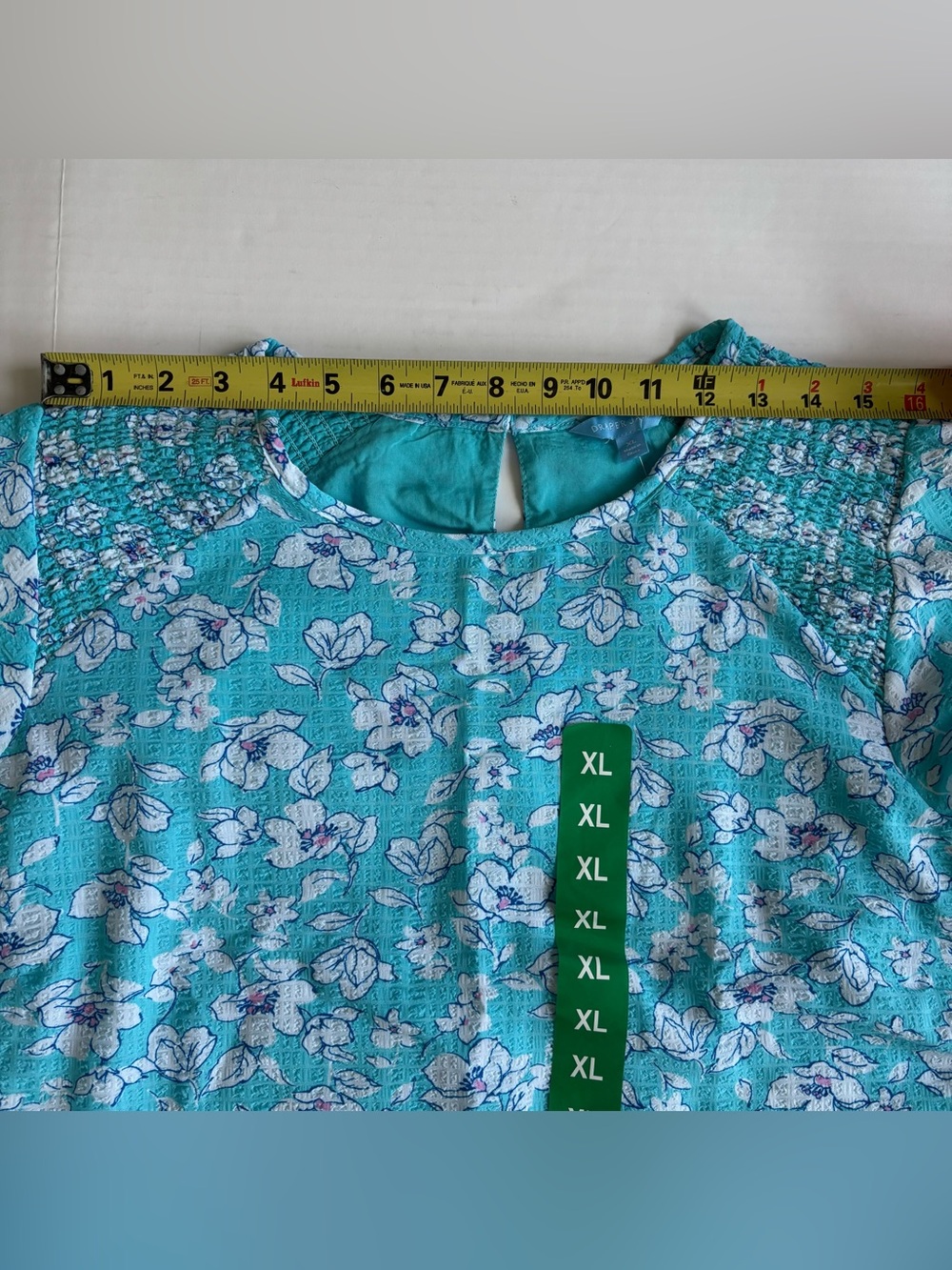 Draper James Flutter Sleeve Blouse XL Blue Floral Smocked Top Cottagecore Preppy - Picture 11 of 11